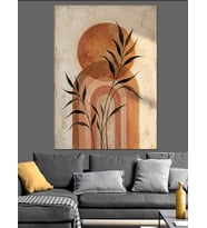 Boho Stil Soyut Yaprak Dalları Dekoratif Kanvas - Mdf Ahşap Tablo