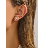 Oval Sitrin ve Zirkon Taşlı Minimal Küpe