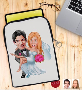 BK Gift Kişiye Özel Evleniyoruz Karikatürlü Taşınabilir Koruyucu Tablet Kılıfı & Organizer Çanta - Siyah-9