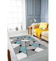 Turkuaz Geometrik Kaymaz Tabanlı Dekoratif Halı WL03 - 100 x 160 cm