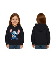 Unisex Stitch Baskılı Çocuk Swaetshirt Baskılı Kapüşonlu 3 İplik Şardonlu (Siyah)