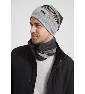 Gri-Siyah Erkek Genç Best of Butikgiz Gri parçalı Şapka Bere Boyunluk Takım -Spor, Rahat,pamuklu TERMAL (Çok Renkli)