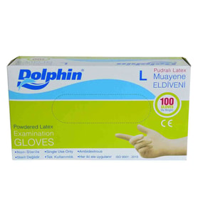 Dolphin Pudralı Beyaz Latex Eldiven Büyük Boy (L) 100 Lü Paket