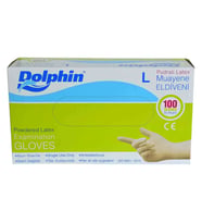 Dolphin Pudralı Beyaz Latex Eldiven Büyük Boy (L) 100 Lü Paket