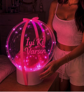 Kişiye Özel Mesajlı LED Işıklı Bobo Şeffaf Balon Kutusu Gece Lambası - Sevgiliye, Kıza, Arkadaşa Hediye Doğum Günü Hediyesi