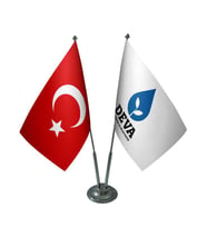 Masa Üstü Deva Partisi Bayrağı Türk Bayrağı İkili Krom Direk Masa Bayrak Seti
