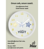 İsme Özel Renkli Yıldızlar Çocuk Odası Duvar Saati Orta Boy 30 cm Beyaz Camlı Sessiz