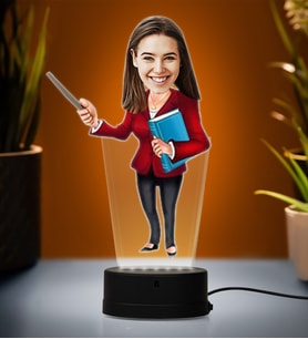 Doğum Günü Hediyesi,Sevgiliye Hediye, Kişiye Özel Fotoğraflı Kadın Öğretmen Karikatür 3D Led Lamba (Beyaz)