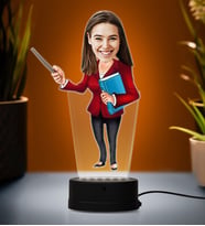 Doğum Günü Hediyesi,Sevgiliye Hediye, Kişiye Özel Fotoğraflı Kadın Öğretmen Karikatür 3D Led Lamba (Beyaz)