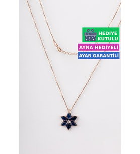 Jewelmim Mavi Gümüş Lotus Çiçeği Kolye Rose Altın Kaplama Kamelya 925 Ayar Kadın Gümüş Lotus Çiçeği Kolyesi (Rose)