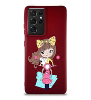 Samsung Galaxy S21 Ultra Soft Premier Kapak Vespagirl Tasarımlı Silikon Kılıf - Mürdüm (Şeffaf)