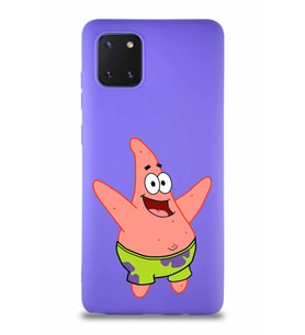 Samsung Galaxy A81 Soft Premier Kapak Patrick Yıldız Tasarımlı Silikon Kılıf - Mor (Şeffaf)
