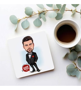 Kişiye Özel Damat Kostümlü Erkek Karikatürlü Bardak Altlığı