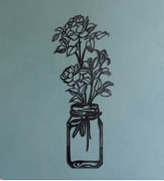 Gowpenart Tek Vazo Çiçek Ev&Ofis Metal Duvar Tablosu- 20x49 Cm