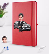 BK Gift Kişiye Özel Plakalı Erkek Toyota C-HR Karikatürlü Kırmızı Termo Deri Defter 16x24cm Model 1