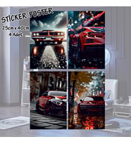 kırmızı spor lüks arabalar - 4 adet yapışkanlı poster sticker etiketler - dolap cam oda için