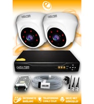 ELITCAM 2 Kameralı Dome 2 İç Kamera Set HDD'siz Full HD Gece Görüşlü Güvenlik Kamerası Sistemi