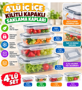 Mey İthalat® 4lü İç İçe Sızdırmaz Contalı Kilitli Kapaklı Plastik Erzak Saklama Kapları LC315