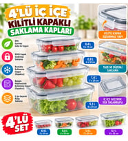 Mey İthalat® 4lü İç İçe Sızdırmaz Contalı Kilitli Kapaklı Plastik Erzak Saklama Kapları LC315