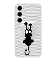 Samsung Galaxy S23  Kamera korumalı Kapak Çizgi Kedi (Beyaz) Tasarımlı Şeffaf Kılıf
