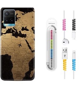 Vivo Y11S Y21S Y20 Y20S Y70 Kılıf Kablo Koruma Spiral Silikon Map Planet 1656