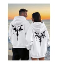 Sevgili Çift Kombin Trend Baskılı Kapüşonlu Sweatshirt 2li Set Takım 3 İplik (Beyaz)