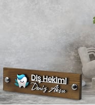 BK Gift Kişiye Özel El Yapımı Diş Hekimi Tasarımlı 3D Kabartma İsimli Metal Ayaklı Doğal Ahşap Masa İsimliği, Yeni İş Hediyesi, Ofis Dekoru-1