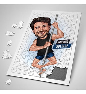 Sırıkla Atlayan Erkek Karikatürlü 240 Parça Kişiye Özel  Puzzle