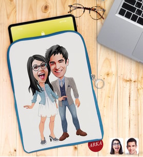 BK Gift Kişiye Özel Sevgililer Karikatürlü Taşınabilir Koruyucu Tablet Kılıfı & Organizer Çanta - Mavi-81
