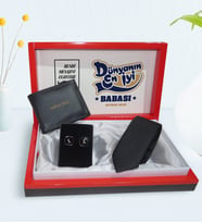 BK Gift Kişiye Özel Dünyanın En İyi Babası Tasarımlı Mesajlı Kutuda Cüzdan Kravat ve Kol Düğmesi Hediye Seti-2