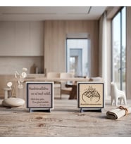 “Allah Bize Yeter, O Ne Güzel Vekildir” Ayet Kaligrafisi ile Bismillahirrahmanirrahîm İkili Set 10x10 cm, Pudra - Yavru Ağzı