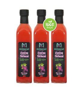 Minecal Üzüm Sirkesi 3x500 ml – %100 Katkısız Doğal  Şekersiz  Koruyucu Içermez