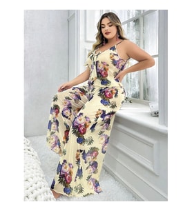 Arias Closet Özel Tasarım Büyük Beden Çiçek Desenli İnce Askılı 2li Pijama Takımı