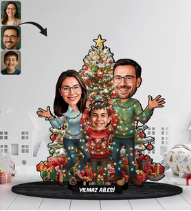BK Gift Kişiye Özel Aile Yılbaşı Tasarımlı Karikatür Biblo -5, Yılbaşı Hediyesi, Yeni Yıl Hediyesi