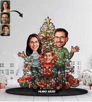 BK Gift Kişiye Özel Aile Yılbaşı Tasarımlı Karikatür Biblo -5, Yılbaşı Hediyesi, Yeni Yıl Hediyesi