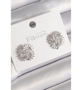 Pirinç Gümüş Renk Zirkon Taşlı Yonca Model Kadın Küpe 5886 - HPSBYI6869-6224