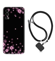 General Mobile Gm 23 Kılıf Resimli Boyun Askılı İpli Desenli Silikon Black flowers 1391