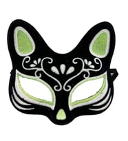 Siyah Renk Süet Kaplama Üzeri Gümüş Yeşil Simli Kedi Maskesi 17x14 cm (5047)