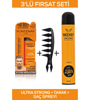 Fontenay Saç Şekillendirici Pudra Toz Wax Ultra Strong Turuncu + Şekil Tarağı + Saç Sprey 3'Lü Set