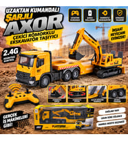 2.4G Uzaktan Kumandalı DEV BOY 52 CM Şarjlı Axor Römorklu Ekskavatör İş Makinesi Oyuncak