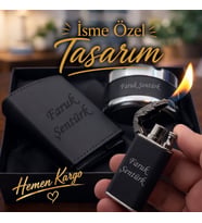 Kişiye Özel Otomatik Mekanizmalı Kartlık l Çakmak I Küllük Erkek Hediye Seti - Sevgiliye Eşe Babaya Arkadaşa Hediye