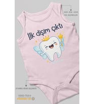 İlk Dişim Çıktı Sıfır Kollu Bebek Zıbını %100 Pamuk