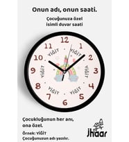 İsme Özel Unicorn ve Gökkuşağı Çocuk Odası Duvar Saati Orta Boy 30 cm Siyah Camlı Sessiz