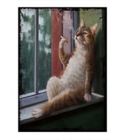 Sigara Içen Kedi Mdf Poster 32cm X44cm