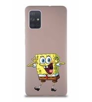 Samsung Galaxy A71 Soft Premier Kapak Sünger Bob Tasarımlı Silikon Kılıf - Pudra (Şeffaf)