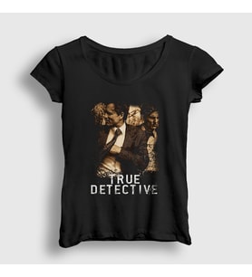 Presmono Kadın Siyah Poster Dizi True Detective T-Shirt 477322tt