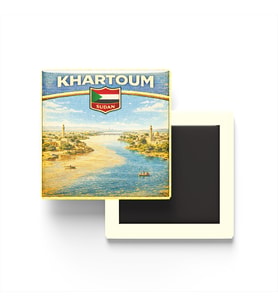 Retro Sudan Hartum Şehri Temalı Vintage Buzdolap Magneti – 9x9 cm