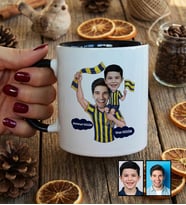 Kişiye Özel Karikatürlü Sarı Lacivert Taraftar Baba Oğul Kupa Bardak Babalar Günü Hediyesi