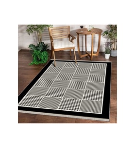 Dijidekor Halı Siyah MT21 Yıkanabilir Saçaklı Kaymaz Kesme İnce Yolluk Kilim Salon Halısı Modelleri (Siyah Beyaz)