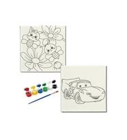 Okul Etkinliği-2'li Tuval Boyama Seti. 20x20 Cm Uv Baskı 6 Akrilik Boya 1 Fırça-model-354